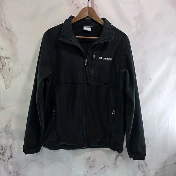 Columbia Jacket Mens Medium Black Full Zip Ascender Softshell Windbreaker Fleece - Picture 1 of 11